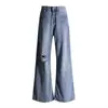 Jeans de Pierna Ancha Rasgados Estilo Americano para Mujer, Nuevos Pantalones de Otoño e Invierno de Cintura Alta Talla Grande Sueltos Rectos Adelgazantes de Longitud Completa