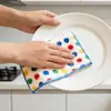 Pano de prato de flanela coral com bolinhas para limpeza de cozinha, com cordão, toalha absorvente, esponja multiuso doméstica