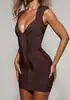 Vestido de Bandagem Feito Sob Medida Moda Europeia e Americana Estilo Clássico Sexy Decote V Slim-Fit Baixa Elasticidade Seda Vestido de Bandagem