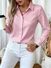 Camiseta de verano de talla europea ligeramente elástica, color liso, elegante, adecuada para ir al trabajo, manga larga para mujer, disponible en pequeñas cantidades, alta relación costo-rendimiento
