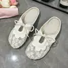 Zapatillas de Media Punta Cerradas Bordadas con Encaje de Estilo Artístico para Mujer, Uso Exterior de Verano, Sandalias de Lino con Suela Suave, Mocasines Perezosos Retro