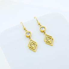 韩版新款潮镶钻几何百搭耳环 个性创意吊坠耳环抖音耳钩耳饰女