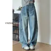 Jeans Cargo de Pierna Ancha de Color Claro para Mujer 2025 Otoño Nuevo Cintura Alta Efecto Adelgazante Delgados Sueltos Rectos Pantalones Scimitar