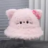 Nuevo Sombrero de Pescador de Ala Pequeña Cálido de Felpa Dulce y Lindo Decorado con Lazo para Viajes al Aire Libre