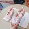 Zapatos de Bebé Niña Cristal Princesa 2026 Primavera/Otoño Nuevos Suela Suave Zapato para Niños Pequeños Punta Cuadrada Perla Zapato con Moño