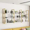 Prateleira Dourada de Parede Estante de Livros Rack de Exibição de Parede em Ferro Forjado Prateleira Multicamadas Porta-Vinho Simples de Parede Armário de Armazenamento