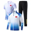 Roupas novas para treino T-shirt com lapela para homens e mulheres, conjunto esportivo, roupas familiares, conjunto de três peças, estilo nacional, roupas para treino de basquete e corrida