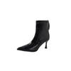 Botines Cortos de Tacón Fino de Cuero Brillante con Punta 2024 Otoño e Invierno Estilo K Nuevos Cremallera Trasera Cuero Suave Botines Chelsea Botas de Moda Sexy