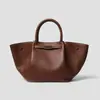 Bolsa Asa com Fivela de Fechamento Cuidadosamente Selecionada, Bolsa Tote de Camurça Fosca Outono e Inverno, Bolsa de Ombro com Padrão Lichia de Grande Capacidade, Transfronteiriça