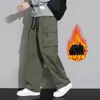 Otoño e Invierno Forrados de Felpa Cálidos Overoles Rectos Pantalones de Carga para Hombre Primavera y Otoño Marca de Moda Pantalones Deportivos Sueltos Pantalones Casuales