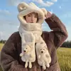 Conjunto de 3 Peças Urso Chapéu e Cachecol Pai-Filho Tudo-em-Um Crianças Bebê Pelúcia Grossa Fofa Cachecol e Luvas