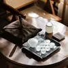 Mokei Puyu juego completo de té para oficina y viajes, juego de té portátil para viajes, incluye un juego de tapa y cuenco y tres tazas, con estuche de almacenamiento