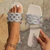 Pantuflas planas de una línea con pedrería para mujer, pantuflas de casa sin cordones de punta cuadrada, pantuflas planas de talla grande para exportación