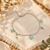 Pulsera de Doble Capa Mariposa Azul Claro Fresca Cadena de Plata Diseño de Pedrería con Colgante de Perla Pulsera Versátil para Mujer