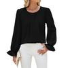 Amazon Europa y Estados Unidos comercio exterior transfronterizo otoño e invierno 2024 nuevo color sólido cuello redondo holgado manga larga top de gasa camisa básica