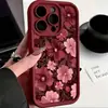 Capa de Silicone Macia Anti-Queda Floral Vinho Tinto de Tela Cheia para Celular Apple 15 Pro Max Capa para iPhone 17 Capa Protetora Criativa