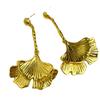 Novos Brincos Dourados de Folha de Ginkgo Retrô Chinês Nicho Alto Padrão Exagerados Brincos de Tarraxa para Feriado Primavera e Verão