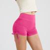 Pantalones de Tres Puntos de Verano Desnudo Pantalones de Yoga para Mujer Shorts Deportivos con Cordón Europeo y Americano Cadera Melocotón Shorts de Fitness de Verano para Mujer