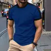 Camiseta de Manga Corta para Hombre Talla Europea Nueva de Verano 2026 Transfronteriza, Camiseta para Hombre con Bloques de Color Deportiva y de Fitness Europea y Americana