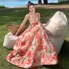 Vestido de Playa Estilo Francés con Estampado Floral Rojo para Mujer, Verano 2026 de Gama Alta Juvenil Elegante Vestido Largo para la Hora del Té