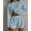 Conjunto de Pijama Casual para Mujer 2026 con Diseño Hueco, Moderno, Sencillo, Suéter Holgado de Manga Larga y Shorts