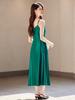 Vestido de tirantes verde oscuro para mujer, de verano, de alta gama, de satén acético, de longitud media, elegante, con falda interior fina