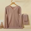Nuevo Conjunto Térmico de Otoño para Mujer, Hecho de Lana Merino Generadora de Calor, Cuello en V, Delgado y Cálido, Corte Ajustado, Capa Base Versátil