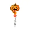Porta-credencial retráctil de acrílico con cuentas de calabaza de otoño de Acción de Gracias Titular de credencial de identificación médica de dibujos animados
