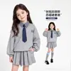 Conjunto de Sudadera Gris para Niña Nuevo Estilo Otoño Conjunto de Dos Piezas con Falda Plisada para Niños Estilo Escolar Ropa para Estudiantes de Secundaria Primavera y Otoño