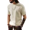 Nueva Camiseta de Punto Suave de Manga Corta para Hombre de Gama Alta, Marca Trendy de Otoño, Estilo Old Money, Camiseta Básica Ligera Texturizada