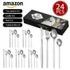 Amazon Talheres de Aço Inoxidável Dourado Português para 6 Pessoas Faca de Bife, Garfo, Colher, Colher de Chá Conjunto de 24 Peças Transfronteiriço