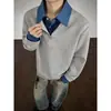 Sudadera de cuello alto tipo polo, de estilo retro, moderna, con look de dos piezas y patchwork, para hombres y mujeres, colección otoño 2026, corte holgado, casual y versátil, para parejas