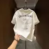 Camiseta informal de manga corta para hombre con bordado único de tinta salpicada, marca de moda, nuevo estilo de verano, estilo americano, genial y versátil, cuello redondo
