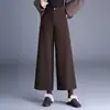 Pantalones anchos de lana gruesa para mujer, de tiro alto, nuevo modelo 2026, de alta gama, elegantes, versátiles, holgados, con caída, cropped, pantalones rectos gruesos