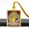 Tangka Pintado a Mano con Ropa Dorada de Cinabrio Patrón Zodiacal de Wuye Vida Pasada y Presente Collar Colgante Tangka Zakiram