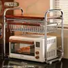 Estante resistente para microondas con cesta extraíble para encimera de cocina, organizador de almacenamiento para olla arrocera y horno