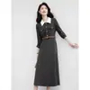 Vestido Polo Color Block Patchwork Estilo Hepburn Francês Moda Atacado Transfronteiriço Cintura Marcada Linha A Longo para Mulheres Outono