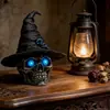 2026 Halloween Transfronterizo Resina Calavera Gótica Sombrero de Bruja Luz Nocturna Creativo Adorno Decorativo para Escritorio del Hogar