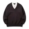 Suéter retro de estilo japonés Rumeng, look "old money", cuello en V, unisex, corte holgado, casual y versátil, tejido