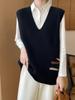 Chaleco Tejido de Lana Pura Perezoso para Mujer Otoño e Invierno Chaleco Suéter sin Mangas Nuevo Cuello en V Apilado Holgado Moda