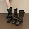 Botas de Moda con Hebilla para Motociclista Botas Largas Nuevas Botas con Remaches Mujer Tubo Alto Tacón Grueso Circunferencia de Tubo Grande Botas Largas 2026