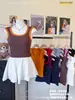 Colete de Cor Sólida com Costura de Cor Contrastante Alça Larga no Ombro com Bojo Estilo Coreano para Outono Antecipado Elegante Top Básico com Bojo Interno