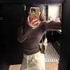 Top de punto de manga larga con cuello en U para mujer, primavera y otoño, elegante, entallado a la cintura, corte ajustado, capa base, top de tacto de alta gama