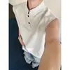 Camiseta Henley Sem Manga Estilo Americano para Homens, Verão High-End Fresca e Estilosa de Peso Pesado com Ombro Normal, Tank Top Boxy