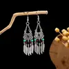 Pendientes Bohemios Azules de Turquesa Estilo Étnico Europeos y Americanos, Pendientes de Borla de Metal Plateado Imitación, Joyería de Borla Vintage para Orejas al por Mayor
