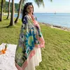 Chal de Estilo Étnico para Verano Mujer 2026 Nuevo Estilo Viaje a Yunnan Protección Solar Bufanda de Seda con Borlas Toalla de Playa