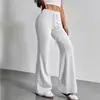 Calças pantalona de outono transfronteiriças de cintura alta com cordão para mulheres, elásticas, justas, com caimento solto, microflare, estilo esportivo europeu e americano