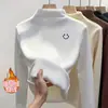 Estudiantes de secundaria de terciopelo con cuello semi-alto, forro polar, engrosado, prenda interior de terciopelo cálida de una sola pieza, top interior para mujer de otoño e invierno