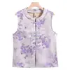 Chaleco de Botones Vintage de Primavera y Otoño para Madre, Chaleco sin Mangas Estilo Chino Estampado Talla Grande, Chaleco Estilo Chino para Mujeres de Mediana Edad