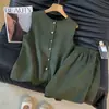 Conjunto de camisa sin mangas verde oscuro vintage para mujer, nuevo estilo verano 2026, estilo old money, conjunto casual elegante de dos piezas con shorts
